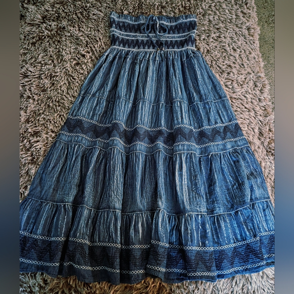 Drefbufy Blue Bohemian Maxi Dress/Skirt Medium